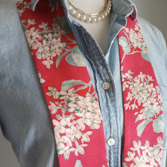 Liberty Art Fabric Skinny Scarf Archive Lilac Red Lilacs Bespoke Cottagecore - Picture 6 of 15